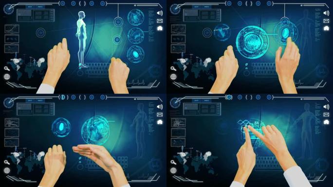3D医学研究手触摸屏蒙太奇