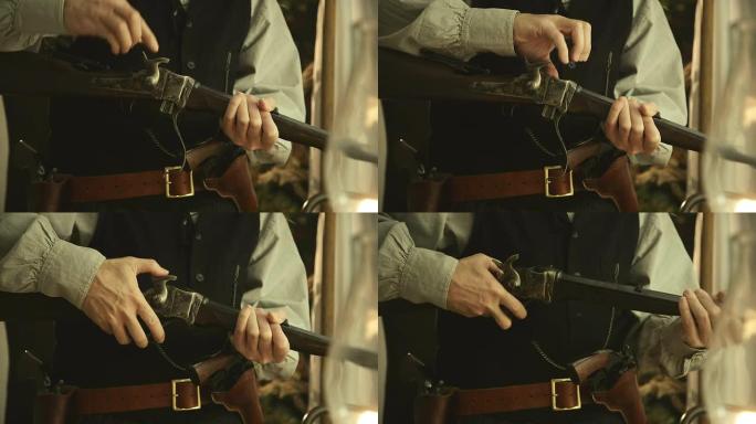老西部牛仔装上锋利的水牛步枪