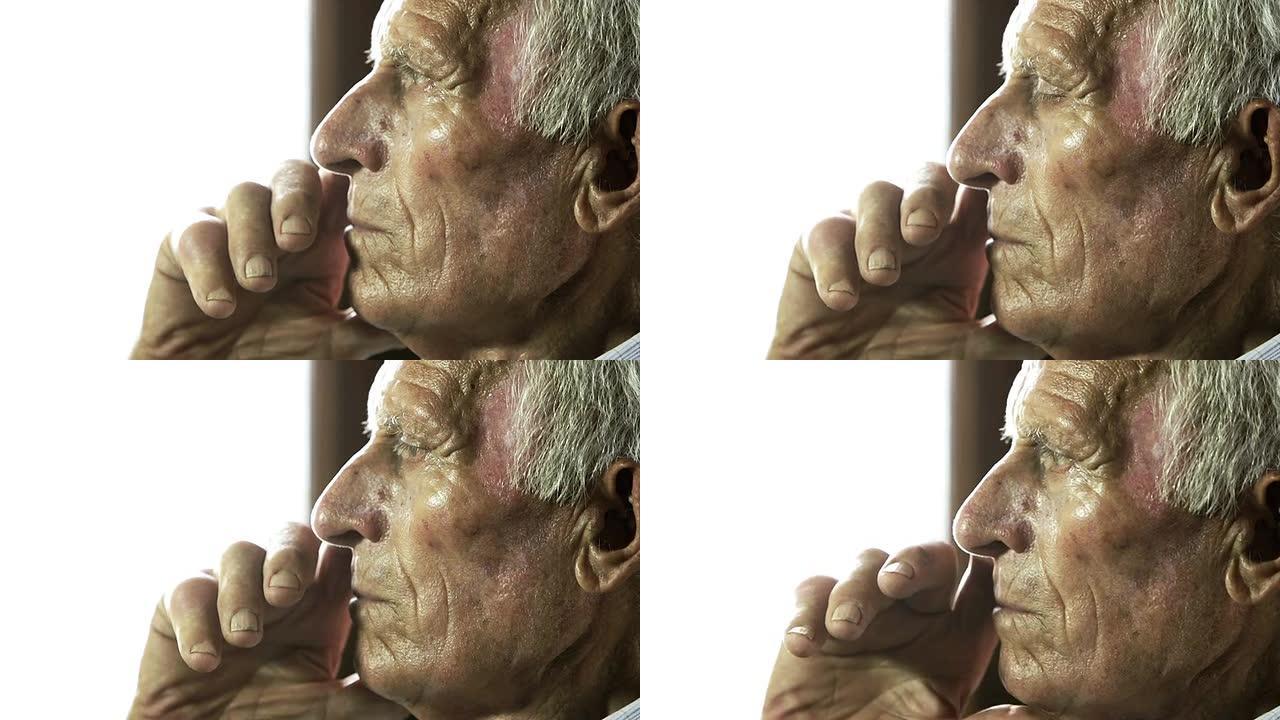 很老的男人肖像: 年老，老人，孤独，老人，悲伤