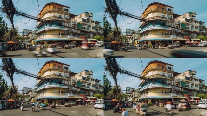 柬埔寨金边的交通街角-时间流逝