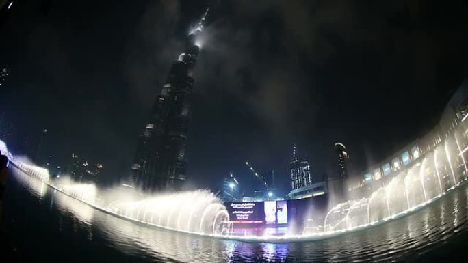 迪拜哈利法塔喷泉水展