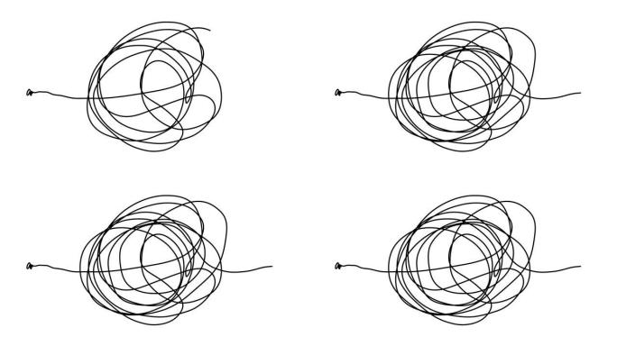 手绘缠结草草草图，涂鸦或黑线，就像找到解决方案抽象涂鸦形状路径一样。涂鸦、线条艺术、混乱、问题、混乱