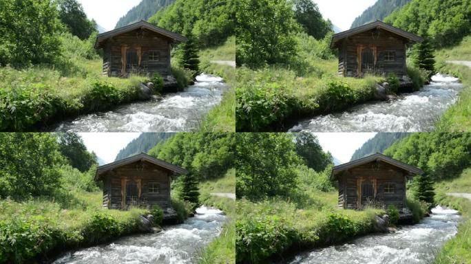 溪水处的小高山小屋 (奥地利齐勒塔尔)