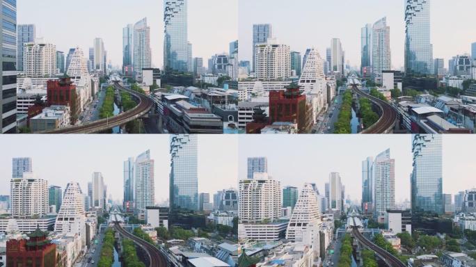 曼谷市容和BTS铁路的鸟瞰图