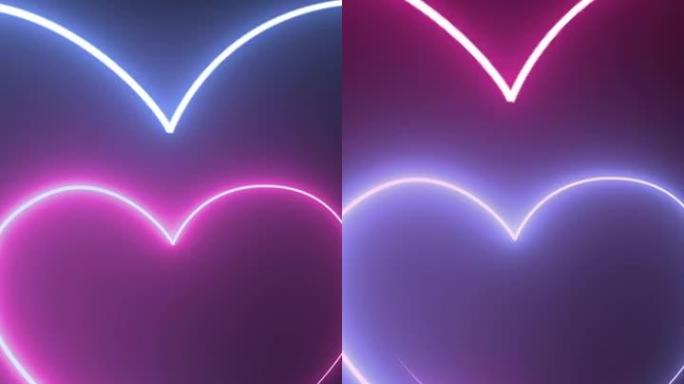 心形，发光霓虹灯-可循环的4k霓虹灯动画