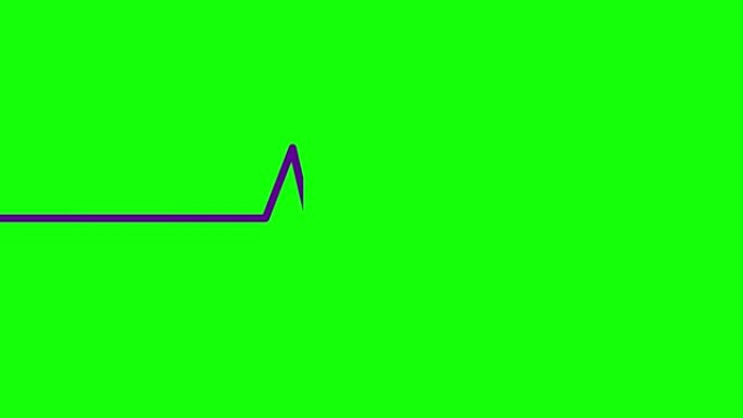 心电图的动画紫罗兰色线。搏动心电图的线性符号。循环视频。图表、心脏病学、医学的概念。矢量插图孤立在绿