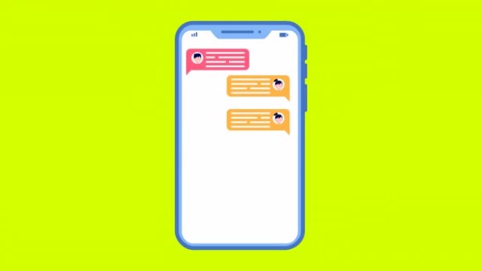 信使对话动画绿屏。在messenger中聊天，发送和接收带有空白语音气泡的消息。在线聊天对话文本对话