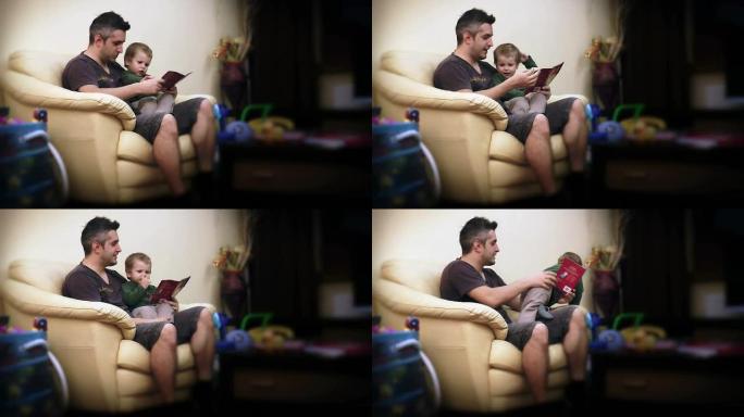 父亲和男婴阅读故事，时间流逝