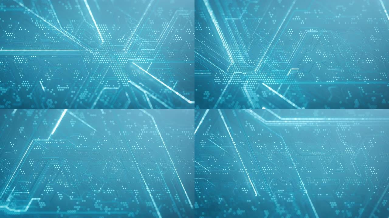 电路板图案-抽象技术背景-可循环，蓝色版本-计算机，电子工业，数据处理