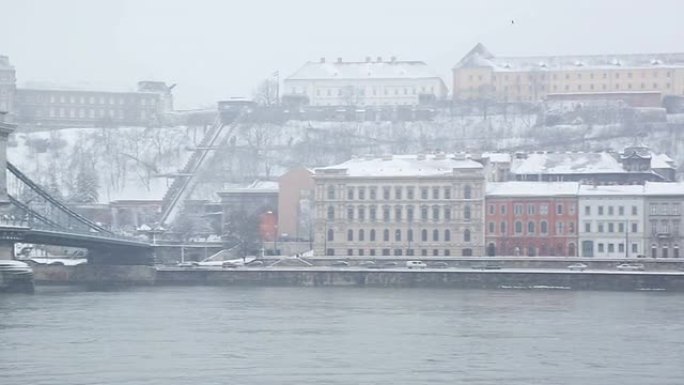 高清: 雪下的布达佩斯城市景观