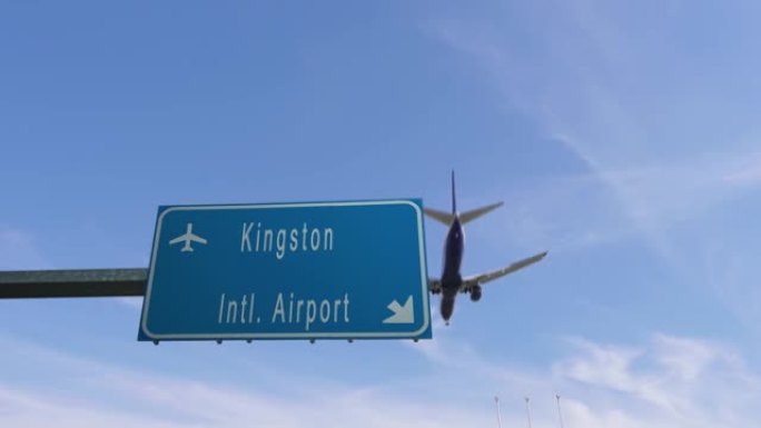 飞机经过金斯敦机场标志