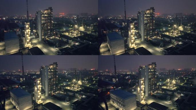 夜间化工厂鸟瞰图城市夜景城市工厂工业园