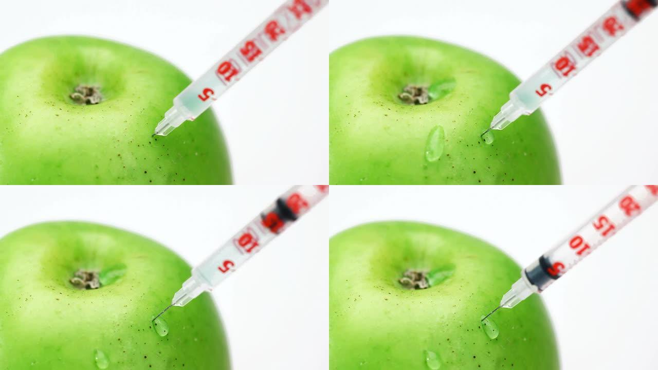 白底带注射器的GMO苹果注射液