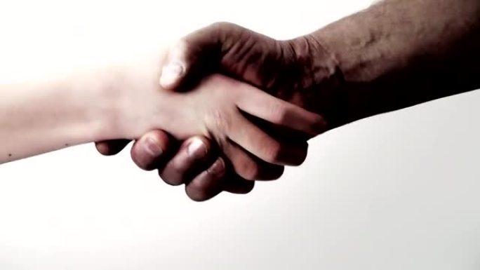 握手。黑白相间。和解。友谊。