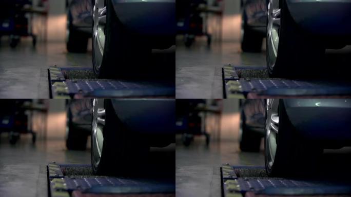 高清: 测试汽车后轮胎的细节镜头