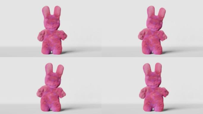 可爱的粉红色复活节兔子做身体热身练习白色背景3d动画循环。有趣的动物跳舞运动积极健康的生活方式。儿童