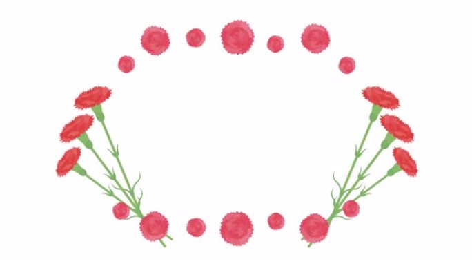花架，红色康乃馨花。2D动画。阿尔法通道，循环，4K。