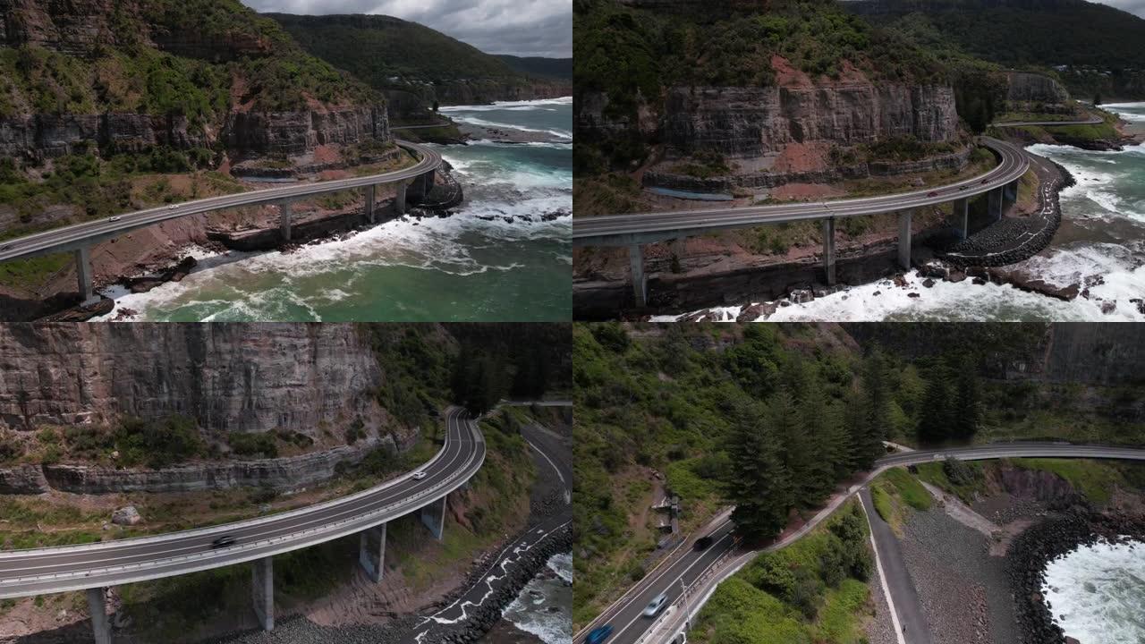澳大利亚卧龙岗海边道路的延时航拍视频