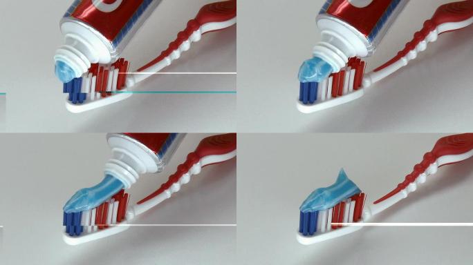 将牙膏放在牙刷上