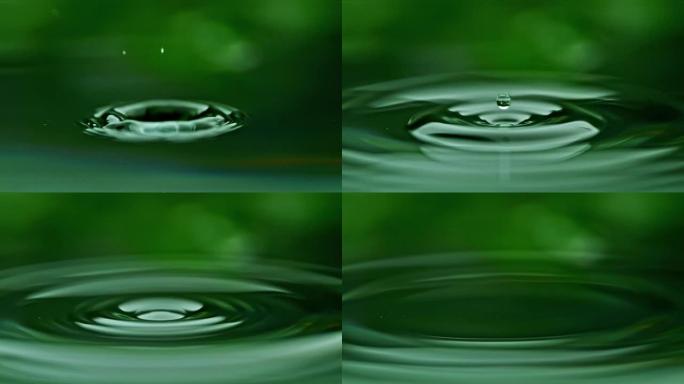 超级SLO MO极限特写雨滴荡漾绿色水面