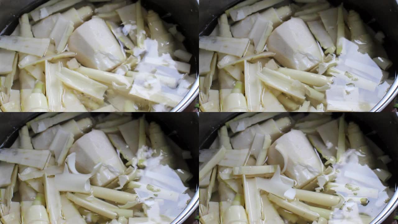 切割竹笋作为食物