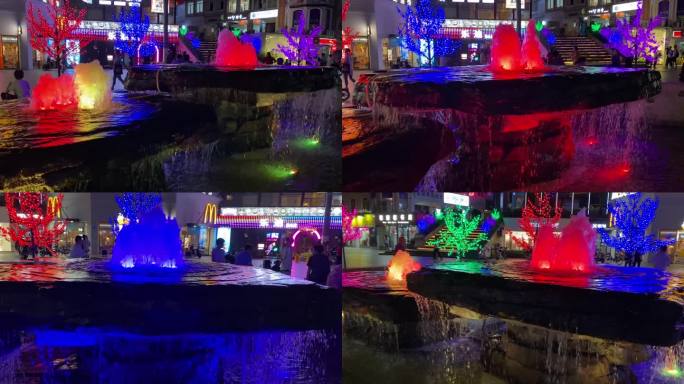 喷泉 夜景 城市广场 夜市 水流
