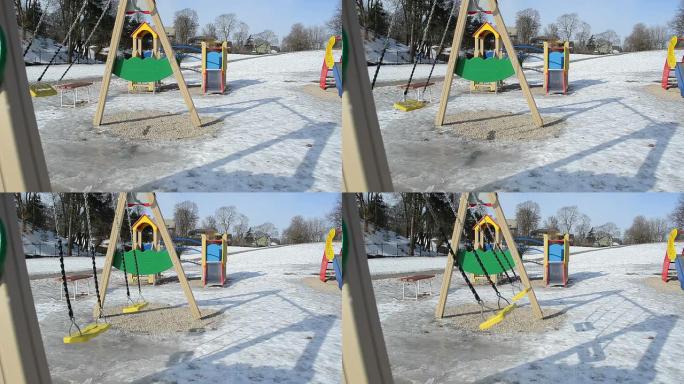双黄色秋千橡胶抓地力冬季儿童游乐场