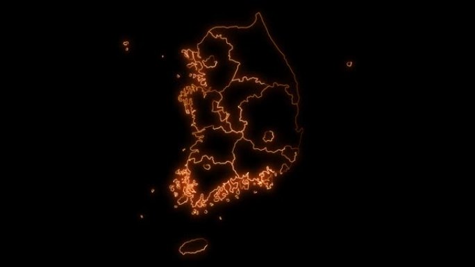 霓虹灯上的韩国勾勒出黑色背景。4K