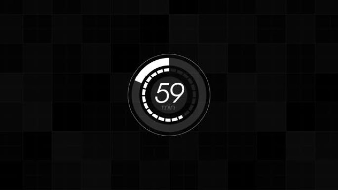 在hud界面数字风格的黑色背景上的秒表100秒到0秒动画。未来主义的外观显示了文本中的分针和秒