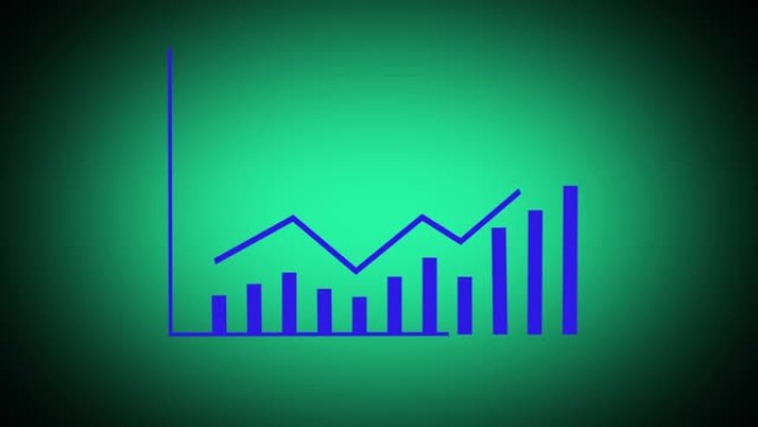 数字业务图和cusses arrow抽象动画。绿色背景的蓝色商业图表。