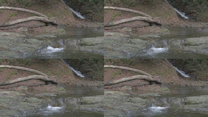 瀑布周围行动的慢动作视图。