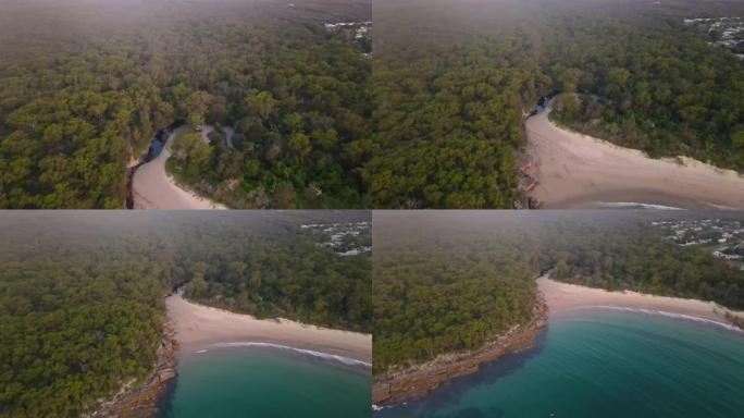 空中无人驾驶飞机的回撤在新南威尔士州杰维斯湾海岸的Shoalhaven市的Currarong村的反向
