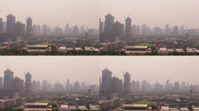 曼谷市的烟囱烟雾问题。二氧化碳排放问题。