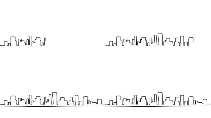 现代城市景观连续单线绘制动画。大都市建筑全景景观。纽约摩天大楼手绘剪影