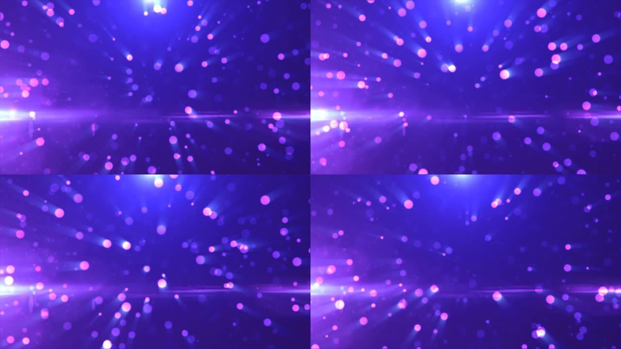 蓝色发光粒子和节日能量魔法的散景点的抽象背景，视频4k，60 fps