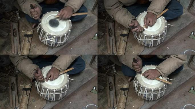 在印度瓦拉纳西使用新塔布拉鼓的工匠