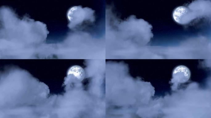 云中的环月穿越云层拨开