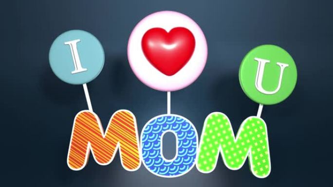 妈妈标题设计，以4k分辨率与蓝色的I Love You吸管一起庆祝母亲节