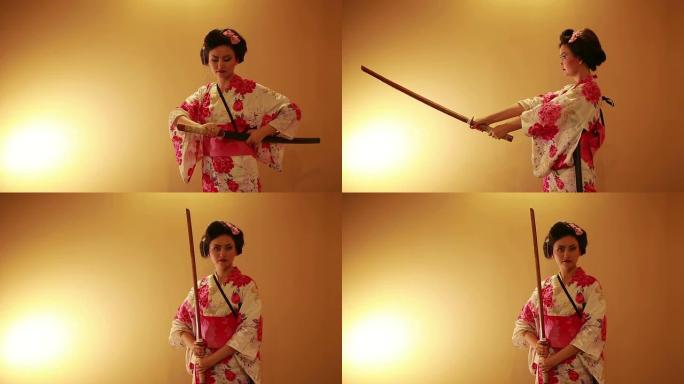日本艺妓带剑
