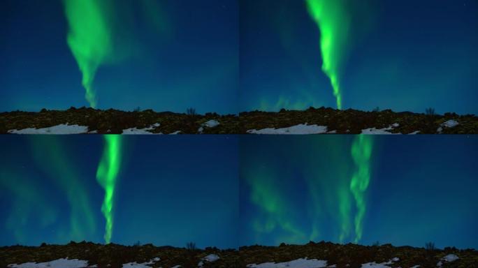 北极光，冰岛的北极光，带星星的真实夜空时间流逝，天文现象，太阳风，地球电磁场。