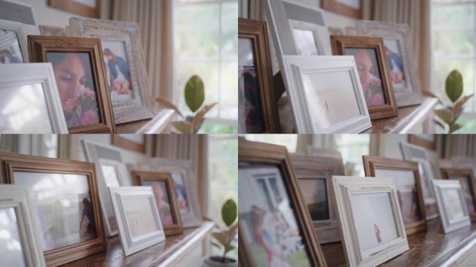 壁炉上的家庭照片相框照片收藏快乐回忆4k