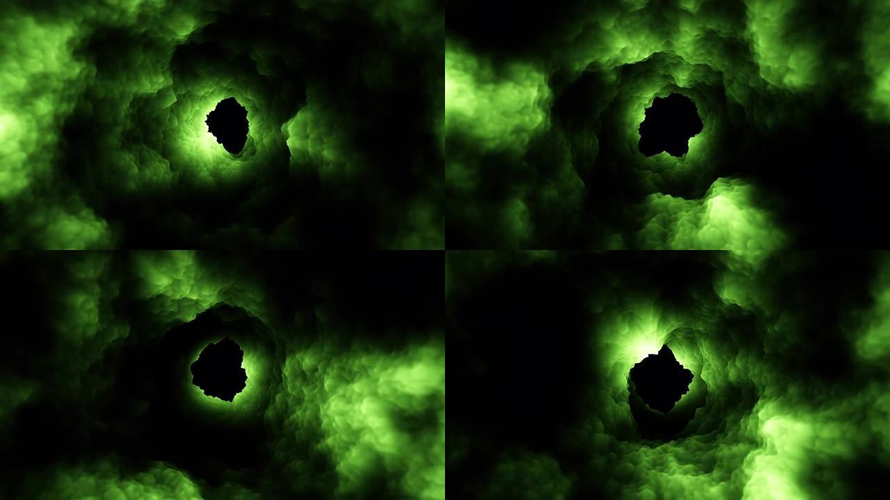 黑色空间上扭曲的绿色神秘洞