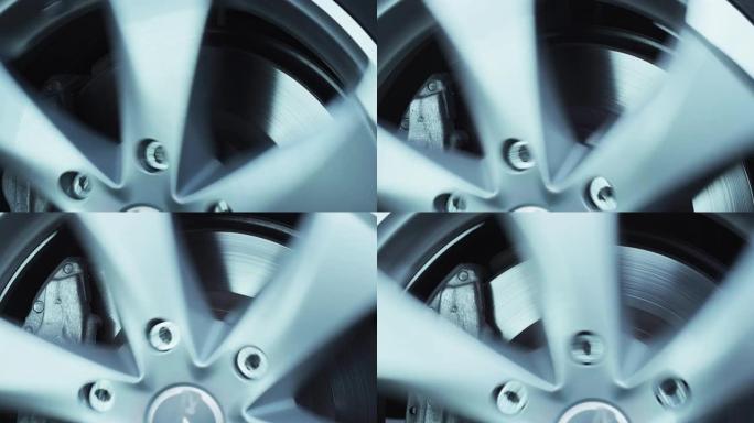 汽车铝轮辋应力测试和旋转。汽车制动盘测试。