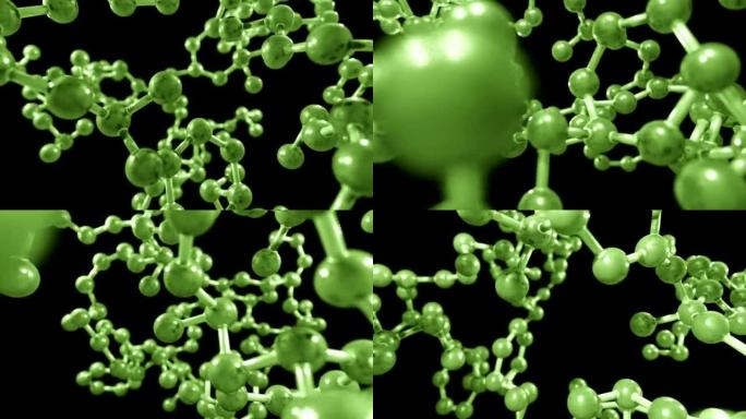 分子球和棒模型飞越原子化学生物科学，绿色
