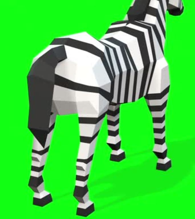 垂直视频-绿屏背景上斑马动画的低聚模型