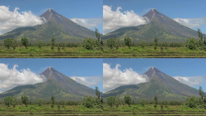 带有稻田的马永火山，菲律宾黎牙实比