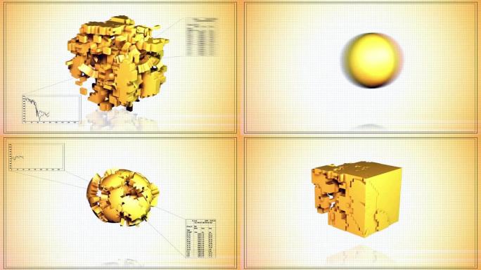 立方体转换为球形黄色 [可循环] 高清动画