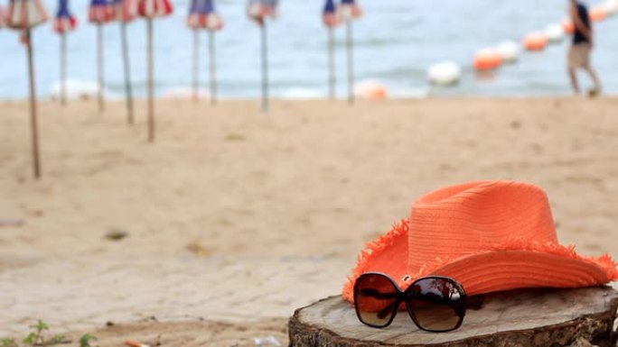 沙滩帽和太阳镜。