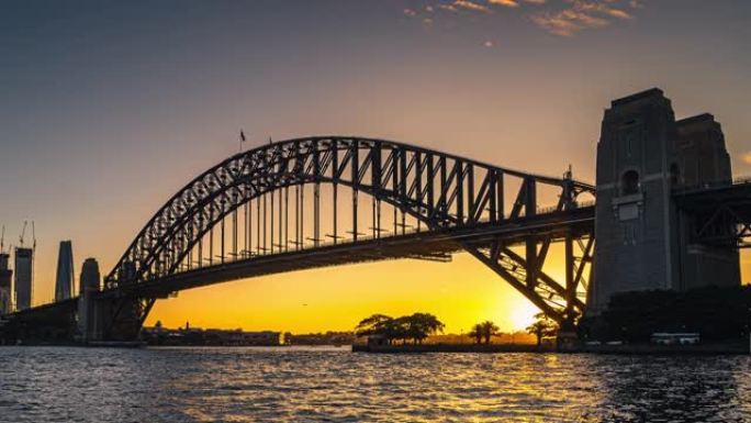 悉尼海港大桥之间日夜日落黎明的4k镜头