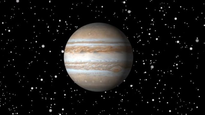 天空上的抽象现实木星行星。动画木星行星和繁星背景。